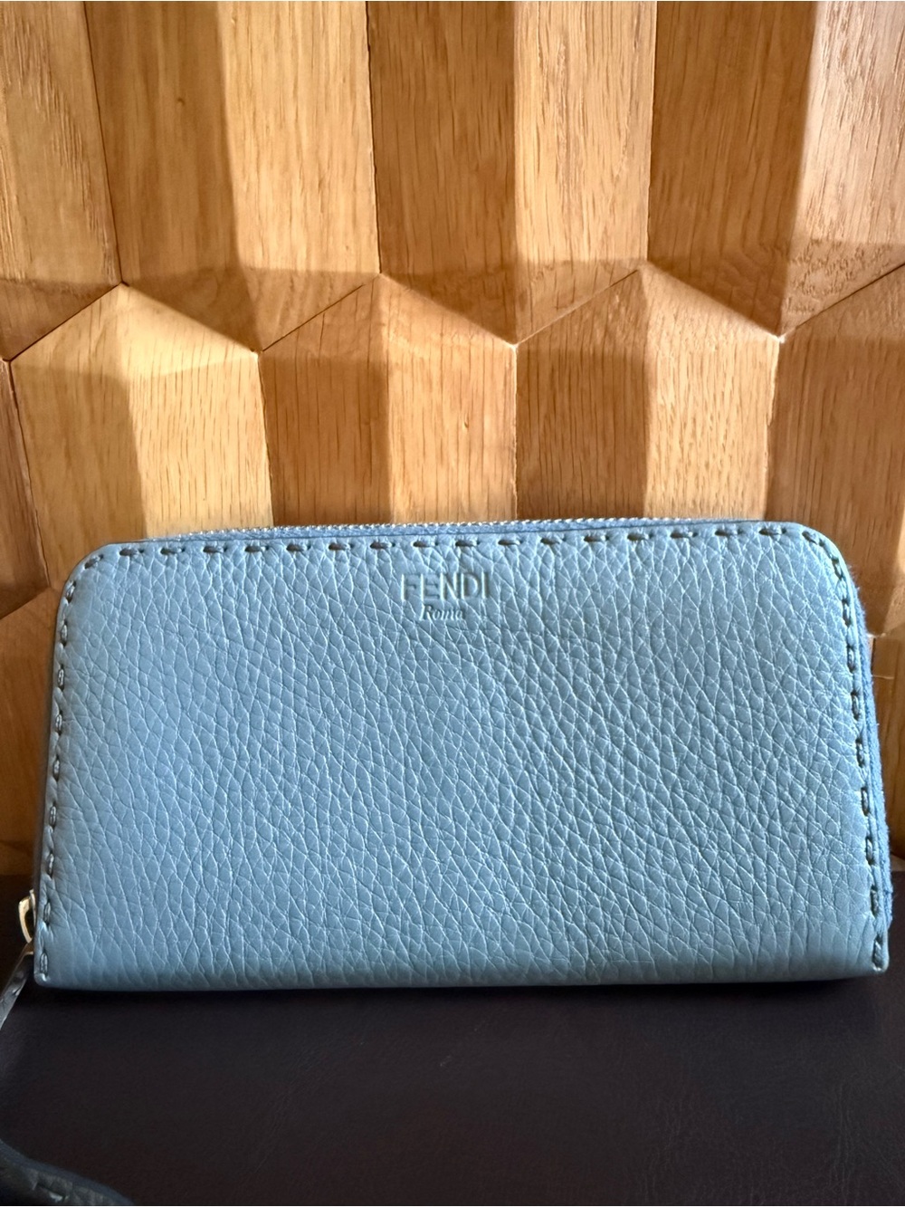 Fendi Light Blue Sellaria Leather Zip-Around Long Wallet